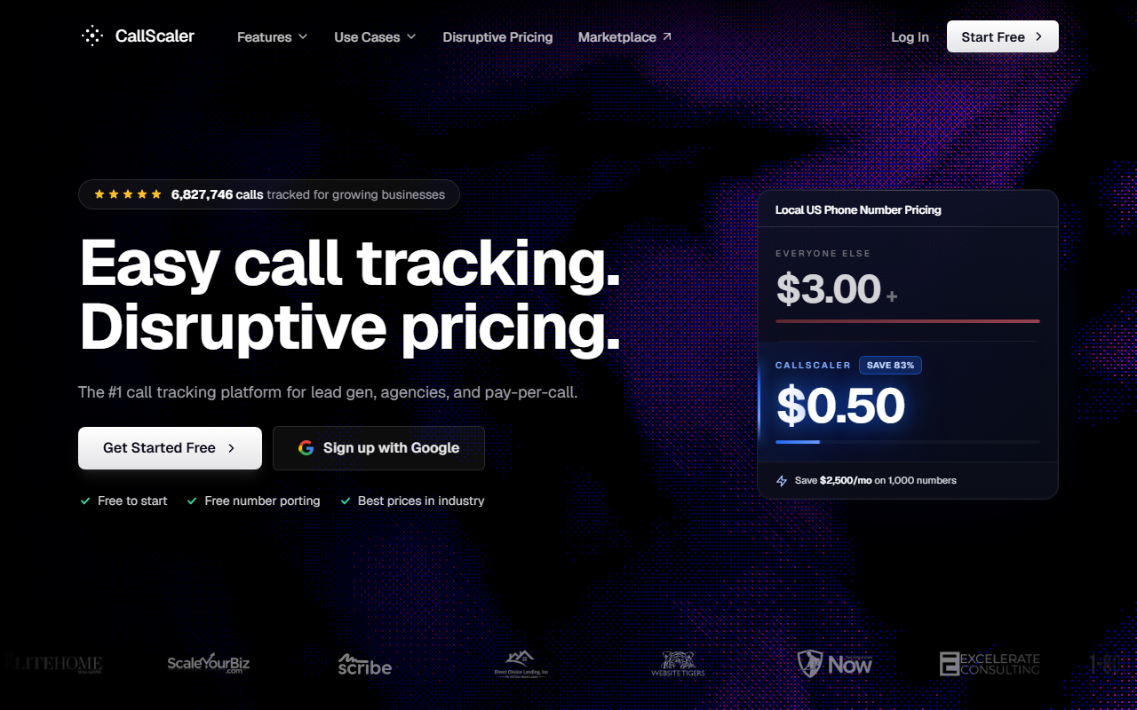 Screenshot of the CallScaler homepage